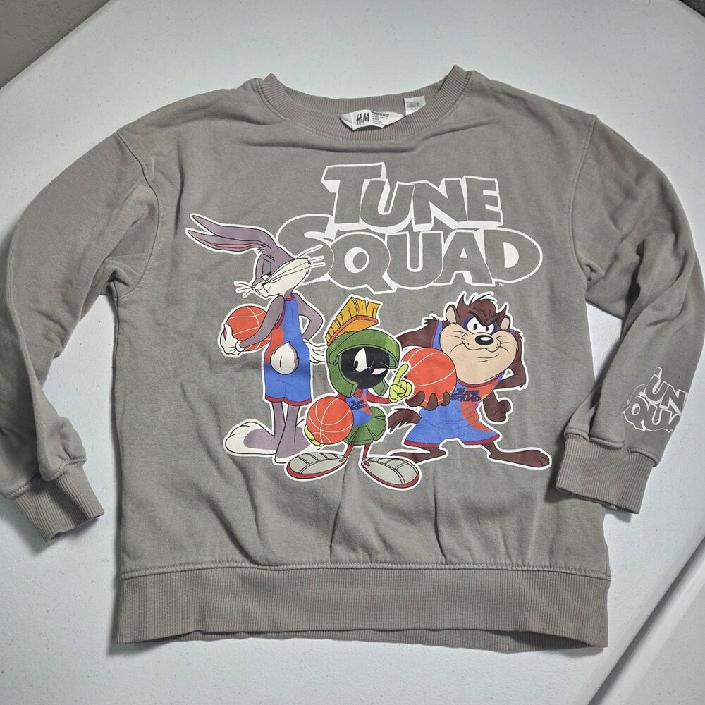 Space Jam Tune Squad Sweatshirt Youth 8-10Y Grey Bugs Bunny Taz Marvin Pullover